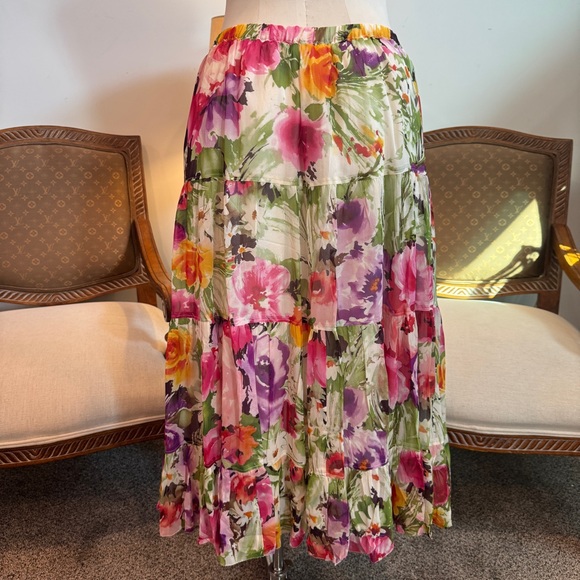 Vintage 90s Floral Tiered Maxi Skirt - Picture 2 of 8